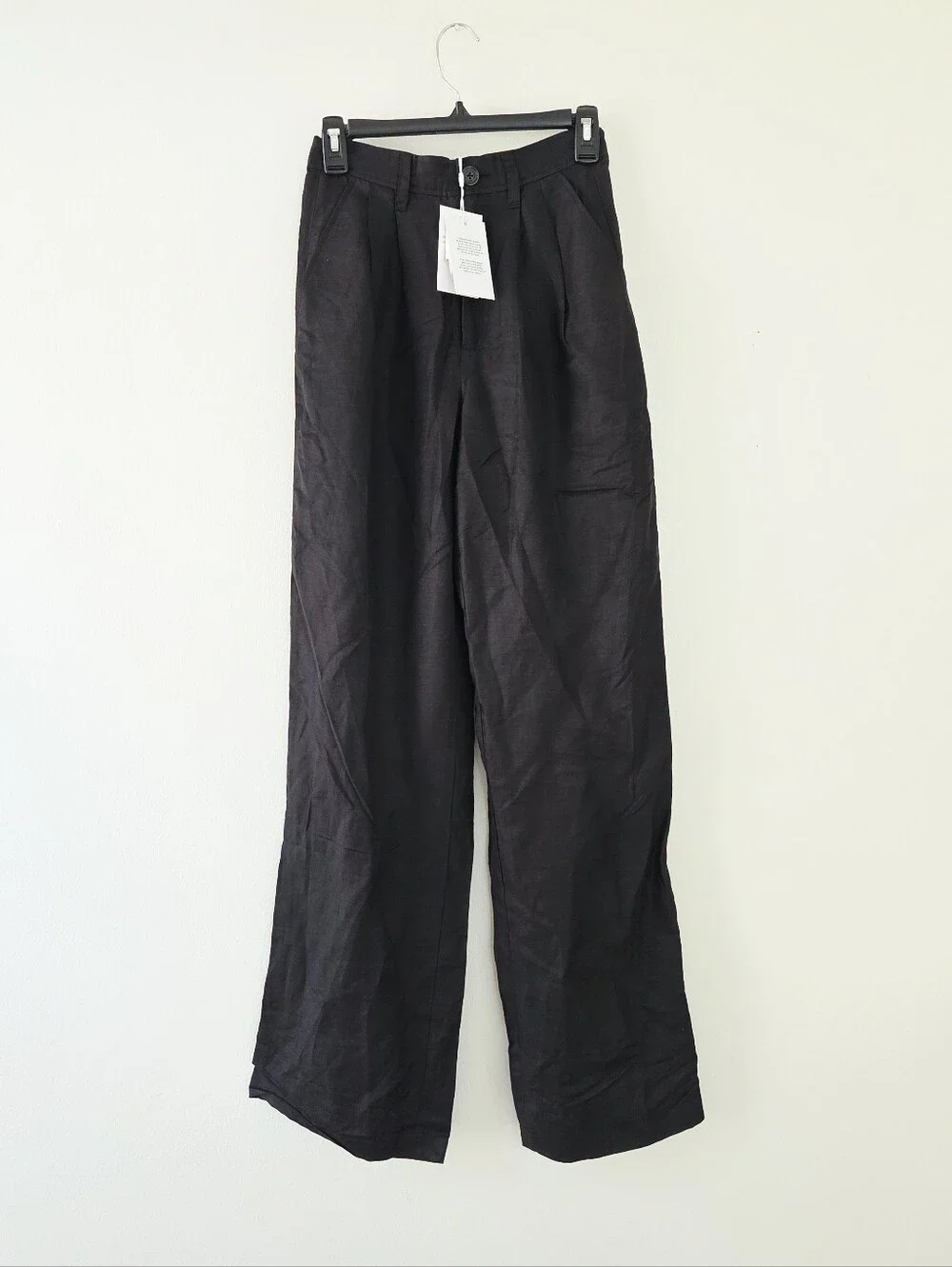 Anine Bing Carrie Wide leg Pant in Black Linen Blend Size 32